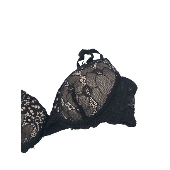 Marilyn Monroe Padded Push Up Bra 34B Womens Underwired Black Lace Overlay - Picture 2 of 5
